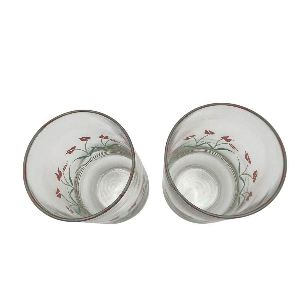 Vintage Anchor Hocking Tulip Glasses Set of 2 Red Green Flowers 6.25” - Picture 3 of 4